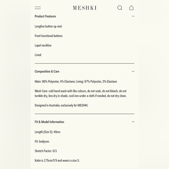 MESHKI SUITING VEST. SMALL. IVORY. NEW WITH TAGS. - Picture 6 of 6